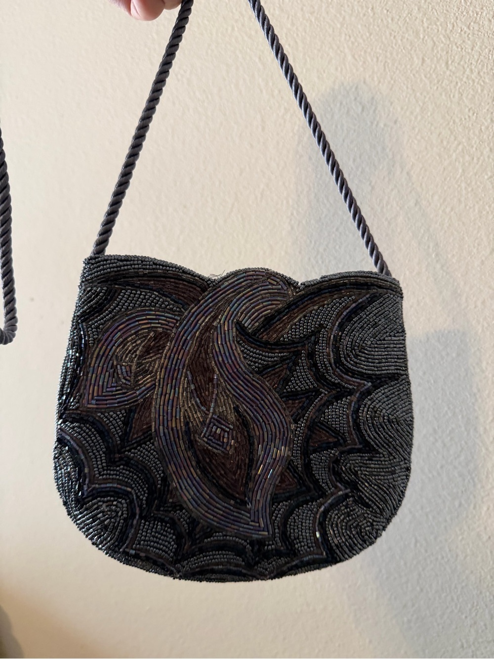 Black Beaded Evening Shoulder Bag
